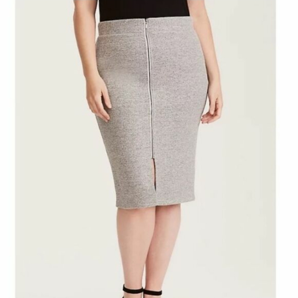 Torrid Skirt Women's 2X Gray Ribbed Zip Front Stretch Pencil Plus Size